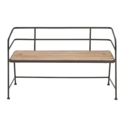 Kirkland's Home Black Iron And Wooden Seat Industrial Bench- Benches & Ottomans