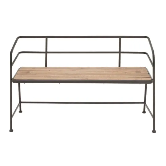 Kirkland's Home Black Iron And Wooden Seat Industrial Bench- Benches & Ottomans