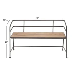 Kirkland's Home Black Iron And Wooden Seat Industrial Bench- Benches & Ottomans