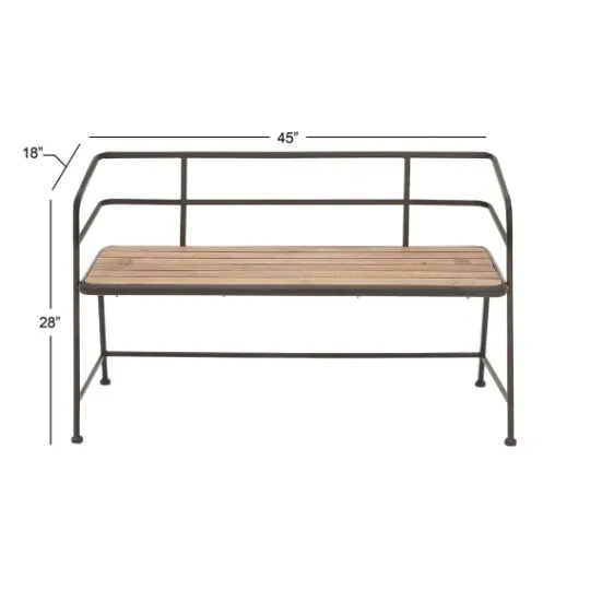 Kirkland's Home Black Iron And Wooden Seat Industrial Bench- Benches & Ottomans