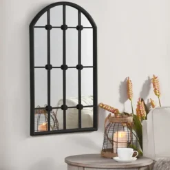 Kirkland's Home Black Iron Arched Windowpane Mirror- Decorative Mirrors