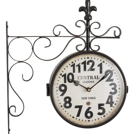 Kirkland's Home Black Iron Double Sided Scroll Wall Clock- Clocks