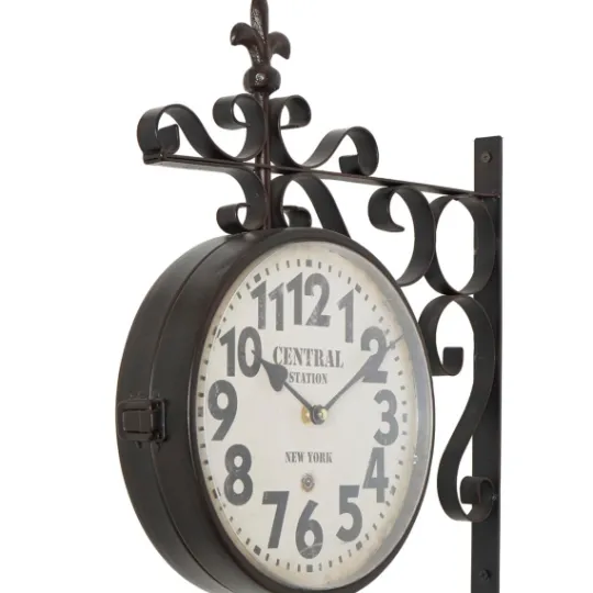 Kirkland's Home Black Iron Double Sided Scroll Wall Clock- Clocks