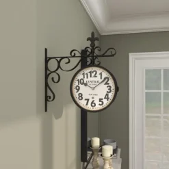 Kirkland's Home Black Iron Double Sided Scroll Wall Clock- Clocks