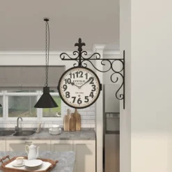 Kirkland's Home Black Iron Double Sided Scroll Wall Clock- Clocks