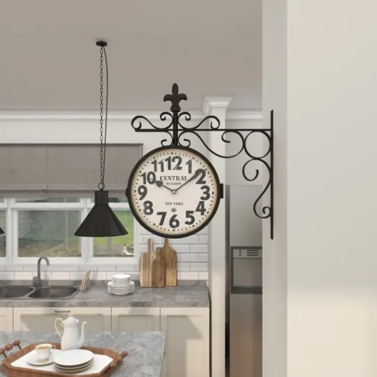 Kirkland's Home Black Iron Double Sided Scroll Wall Clock- Clocks