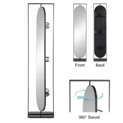 Kirkland's Home Black Iron Swivel Floor Mirror With Shelves- Full Length & Floor Mirrors