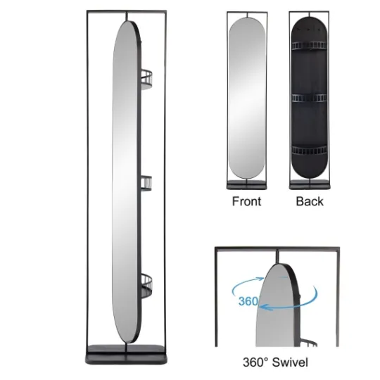 Kirkland's Home Black Iron Swivel Floor Mirror With Shelves- Full Length & Floor Mirrors