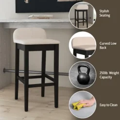 Kirkland's Home Black Lowback Padded Bar Stool- Bar Stools & Counter Height Stools