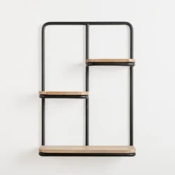 Kirkland's Home Black Metal & Natural Wood Rounded Edge Wall Shelf- Shelves