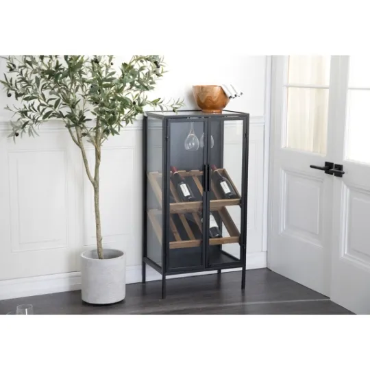 Kirkland's Home Black Metal And Brown Wood Standing Wine Rack- Kitchen Islands & Bar Carts