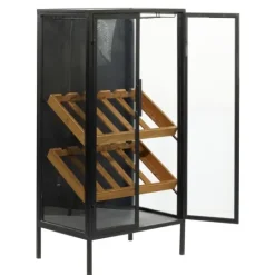 Kirkland's Home Black Metal And Brown Wood Standing Wine Rack- Kitchen Islands & Bar Carts