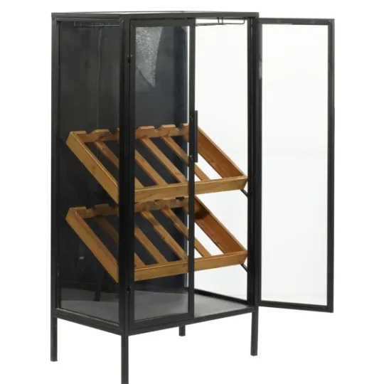 Kirkland's Home Black Metal And Brown Wood Standing Wine Rack- Kitchen Islands & Bar Carts