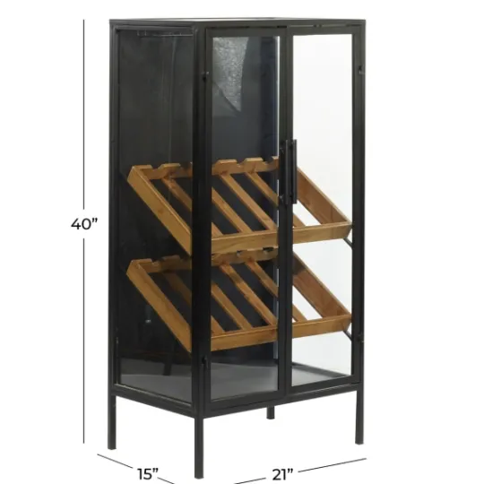 Kirkland's Home Black Metal And Brown Wood Standing Wine Rack- Kitchen Islands & Bar Carts