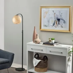 Kirkland's Home Black Metal And Frosted Glass Globe Floor Lamp- Floor Lamps