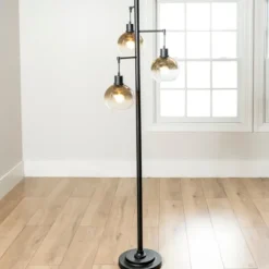 Kirkland's Home Black Metal And Glass 3-Arm Floor Lamp- Floor Lamps