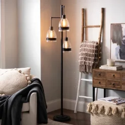 Kirkland's Home Black Metal And Glass Globe 3-Arm Floor Lamp- Floor Lamps