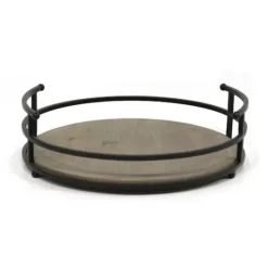 Kirkland's Home Black Metal And Light Wooden Stained Tray- Decorative Trays