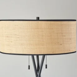 Kirkland's Home Black Metal And Rat Tripod Floor Lamp- Floor Lamps