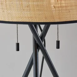 Kirkland's Home Black Metal And Rat Tripod Table Lamp- Table Lamps