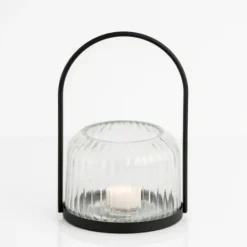 Kirkland's Home Black Metal And Rippled Glass Lantern- Lanterns