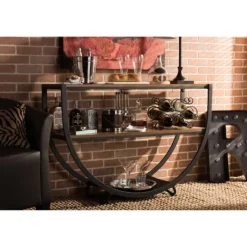 Kirkland's Home Black Metal And Rustic Wood Modern Console Table- Console Tables