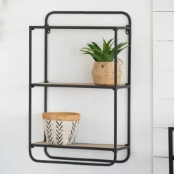 Kirkland's Home Black Metal And Wood 3-Tier Wall Shelf- Shelves
