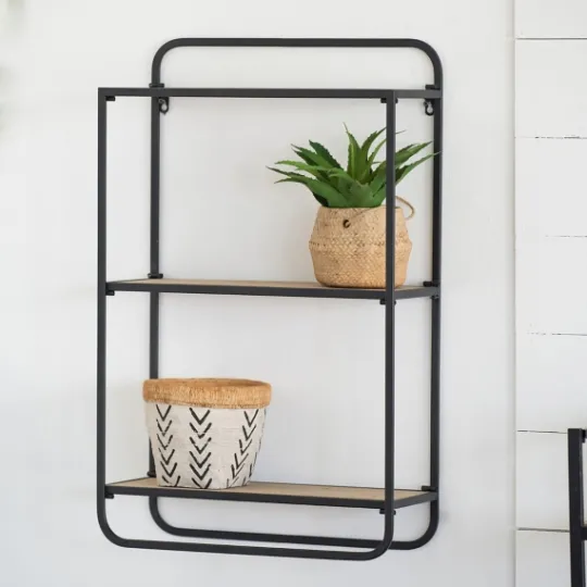 Kirkland's Home Black Metal And Wood 3-Tier Wall Shelf- Shelves