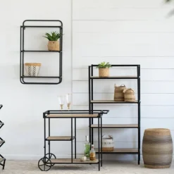 Kirkland's Home Black Metal And Wood 3-Tier Wall Shelf- Shelves
