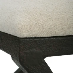 Kirkland's Home Black Metal Arched Frame Upholstered Bench- Benches & Ottomans