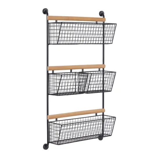 Kirkland's Home Black Metal 4-Basket Wall Shelf- Wall Storage