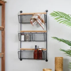 Kirkland's Home Black Metal 4-Basket Wall Shelf- Wall Storage