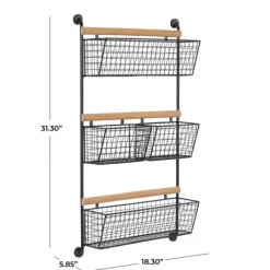 Kirkland's Home Black Metal 4-Basket Wall Shelf- Wall Storage