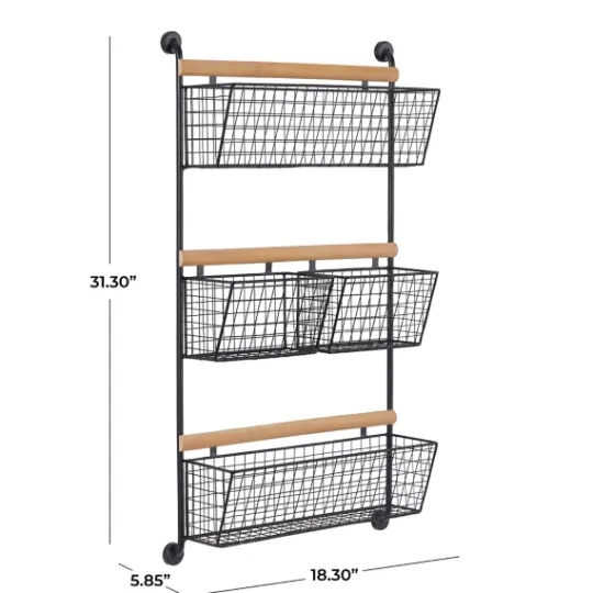 Kirkland's Home Black Metal 4-Basket Wall Shelf- Wall Storage