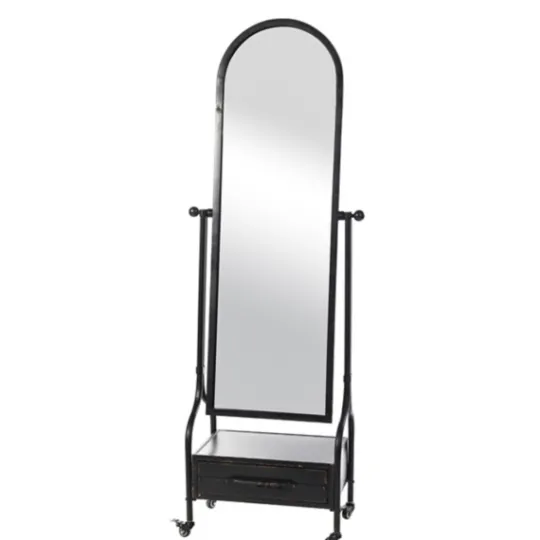 Kirkland's Home Black Metal Cheval Frame Mirror With Drawer- Full Length & Floor Mirrors
