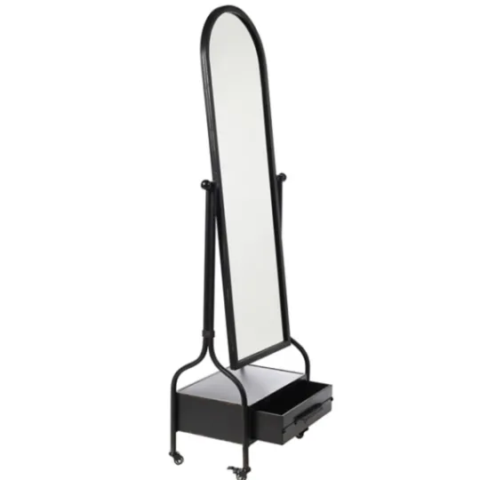 Kirkland's Home Black Metal Cheval Frame Mirror With Drawer- Full Length & Floor Mirrors