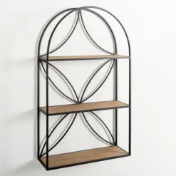 Kirkland's Home Black Metal Flower Frame 3-Tier Wall Shelf- Shelves