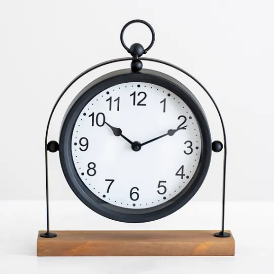 Kirkland's Home Black Metal Frame With Wood Base Tabletop Clock- Decorative Accents