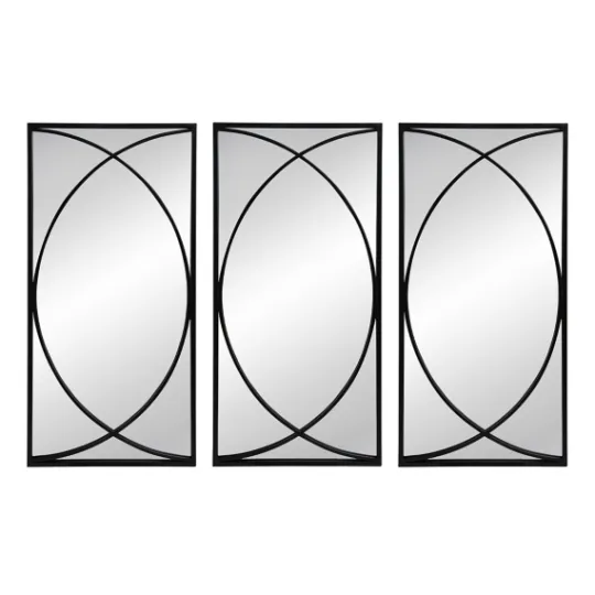 Kirkland's Home Black Metal Geometric Wall Mirrors, Set Of 3- Decorative Mirrors