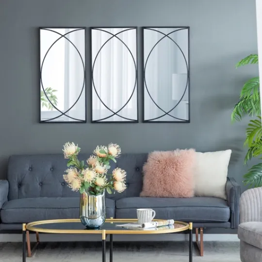 Kirkland's Home Black Metal Geometric Wall Mirrors, Set Of 3- Decorative Mirrors