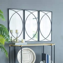 Kirkland's Home Black Metal Geometric Wall Mirrors, Set Of 3- Decorative Mirrors