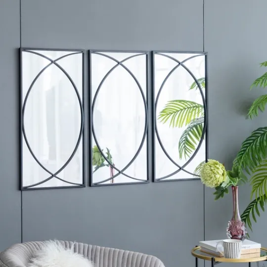 Kirkland's Home Black Metal Geometric Wall Mirrors, Set Of 3- Decorative Mirrors