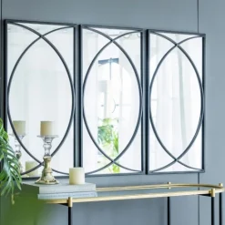 Kirkland's Home Black Metal Geometric Wall Mirrors, Set Of 3- Decorative Mirrors