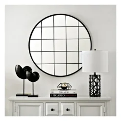 Kirkland's Home Black Metal Grid Frame Round Wall Mirror- Decorative Mirrors