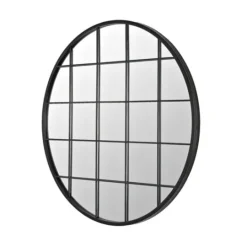 Kirkland's Home Black Metal Grid Frame Round Wall Mirror- Decorative Mirrors