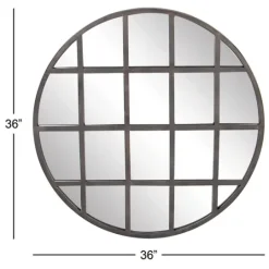 Kirkland's Home Black Metal Grid Overlay Round Mirror- Decorative Mirrors