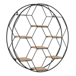 Kirkland's Home Black Metal Hexagonal Frame Wall Shelf- Shelves
