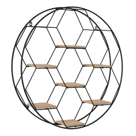 Kirkland's Home Black Metal Hexagonal Frame Wall Shelf- Shelves
