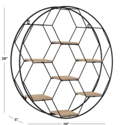 Kirkland's Home Black Metal Hexagonal Frame Wall Shelf- Shelves