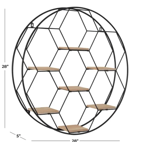Kirkland's Home Black Metal Hexagonal Frame Wall Shelf- Shelves